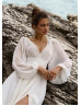 Long Sleeves Ivory Lace Chiffon Boho Beach Slit Wedding Dress